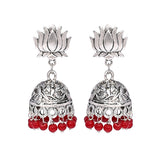 Lotus designed stud with white beaded jhumki earring