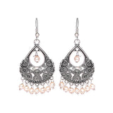 Fancy silver drops with artificial blue beads Earrings