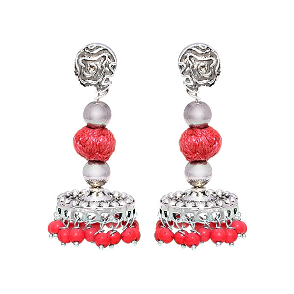 Beads drop oxidized silver finish earrings