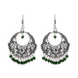 Chic drop black silver earrings with green beads