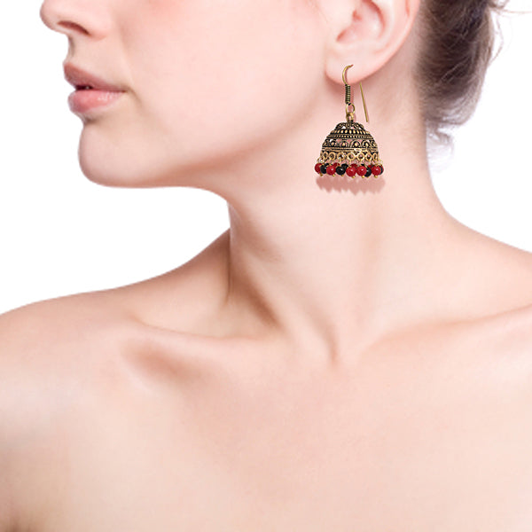 Pearl beads antique golden jhumki earrings