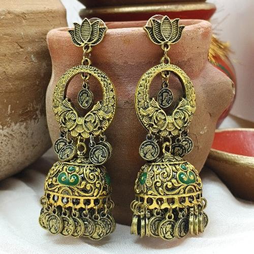 Unique Yellow Gold Tone Dome Shaped Jhumkas