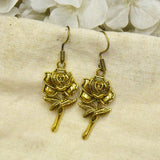 Rose Engraved Golden Drop Earrings