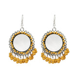Circular Golden Mirrored and Beaded Drop Earrings