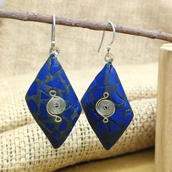 Diamond Shaped Blue Clay Earrings