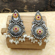 Ethnic Oxidized Pearl Drop Earring