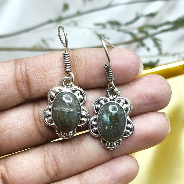 Oval Labradorite Stone Earrings