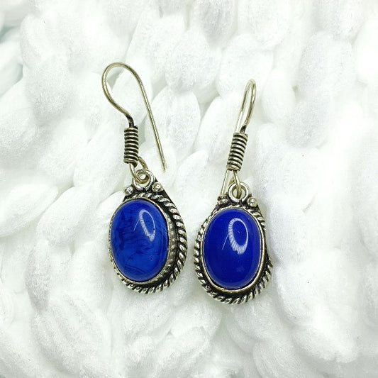 Blue Oval Gemstone Drop Earring