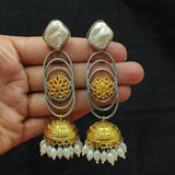 Hammered Stone Dual Tone Beaded Jhumka