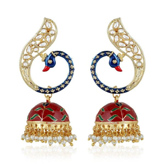 Red Peacock Design Earring