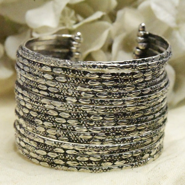 Boho Silver Cuff Bangle For Women & Girls