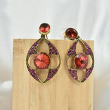 Dark Pink Stone Floral Earrings