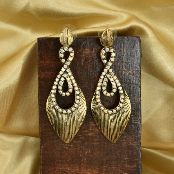 Sparkling White Stone And Gold Earrings