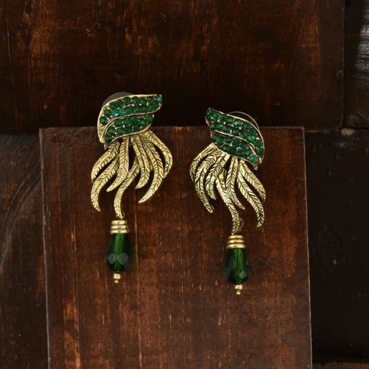 New Age Design Green Stone And Gold Earrings
