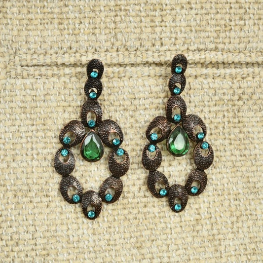 Brown And Turquoise Metal Drop Earrings