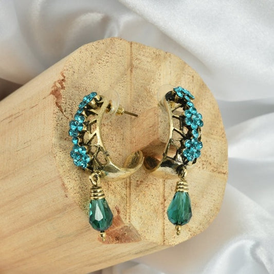 Turquoise Blue Golden Drop Earrings