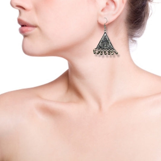 Triangle Shaped Metal Beaded Oxidized Earring