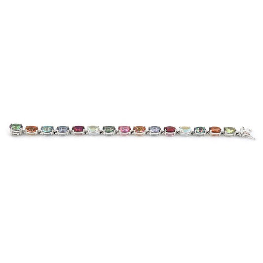 Sterling Silver Multi Color Quartz Stone Bracelet For Parties And Special Occasions