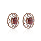 Rose Gold Basket Weave Ruby Quartz Stone Silver Stud Earring