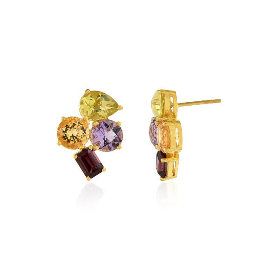 Gold Plated Multi-Color Stone 925 Silver Earring
