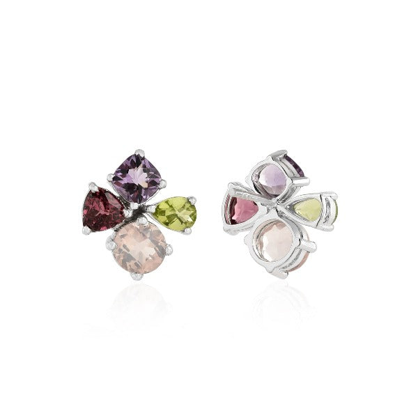 Silver Prong Setting Multi-color Stud Earring