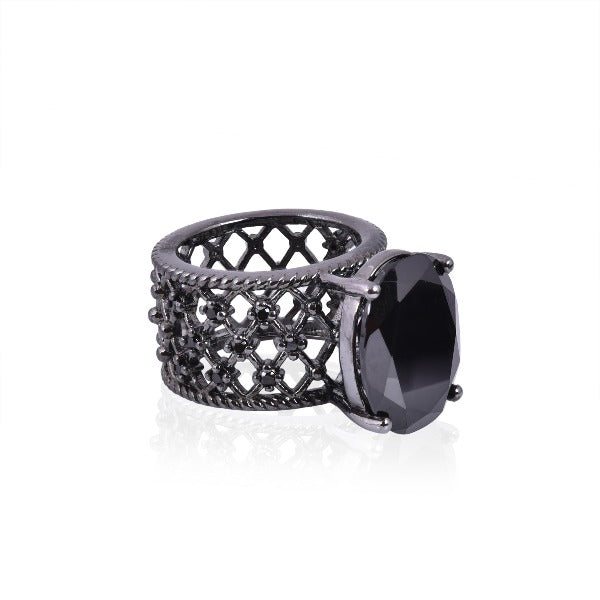 Big Black Gemstone Ring For Women In Silver