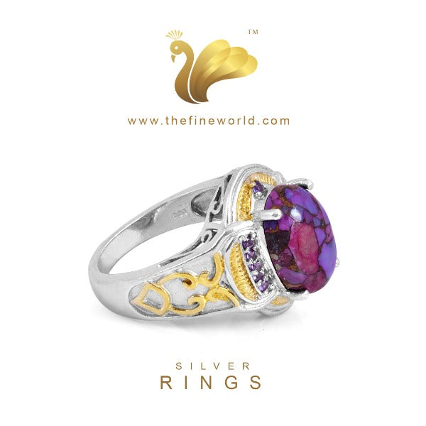 Purple Crackle Quartz Stone Silver Ring