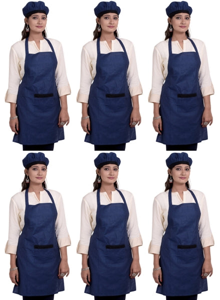 Blue Textured Unisex Kitchen Apron with Cap & Front Pocket