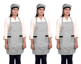 Striped Grey Unisex Kitchen Apron with Cap and Two Front Pockets