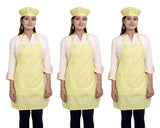 Vertical Striped Yellow Adjustable Bib Apron with Cap and Front Pocket