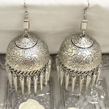 Engraved Dome Shaped Silver Jhumki Earrings