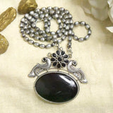 Black Stone Peacock Pendant Necklace Chain Set