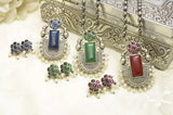 Green Stone Kundan Pendant Necklace Earring Set