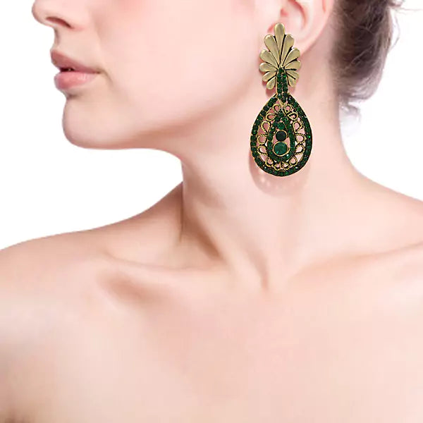 Green And Gold Drop Earrings