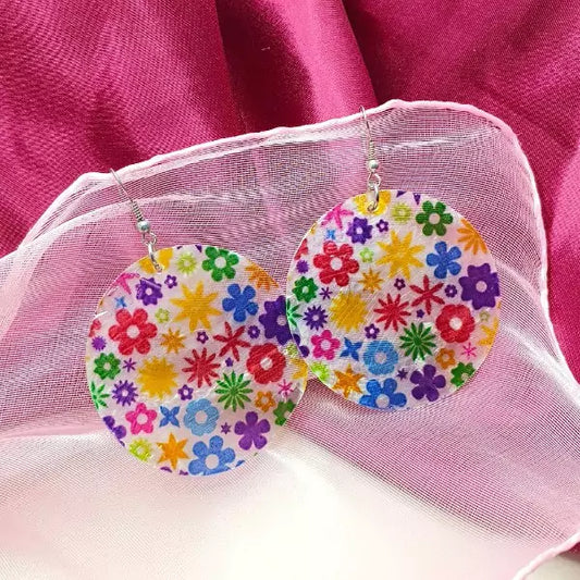 Multi Color Flower Designed Flat Earring