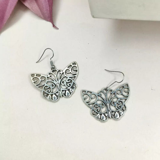 Butterfly Shaped Ear Danglers In German Silver