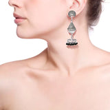 Ethnic handmade German silver plated oxidized peacock earrings