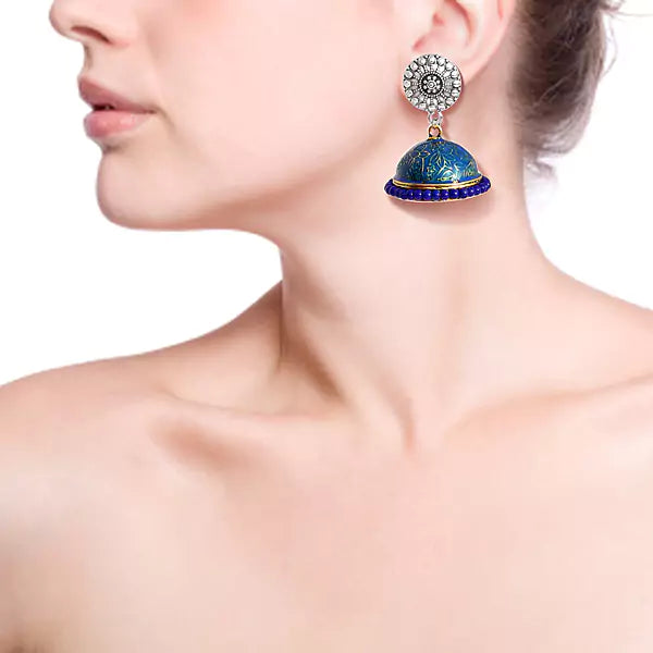 Oxidized Hand Painted Dome Shaped Earrings