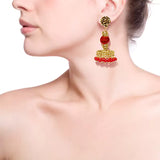 Golden finish trendy green beads oxidized drop earrings