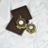 Oxidized Circular Gold Tone Mirror Drop Earrings