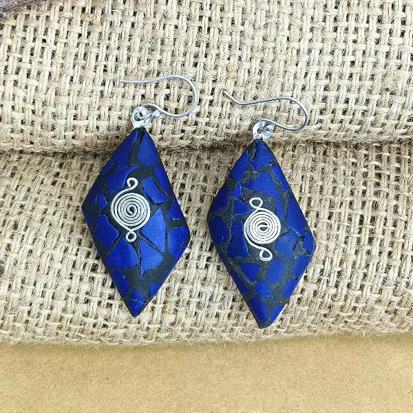 Diamond Shaped Blue Clay Earrings