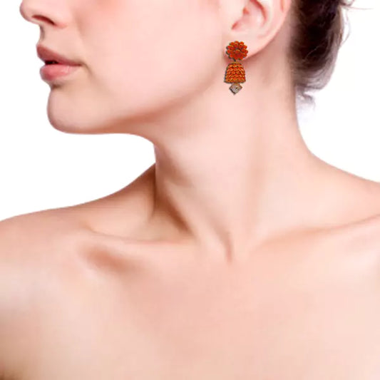 Orange Color Flower Design Earring