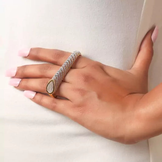 Triple Finger Imitation Ring With White Shimmering