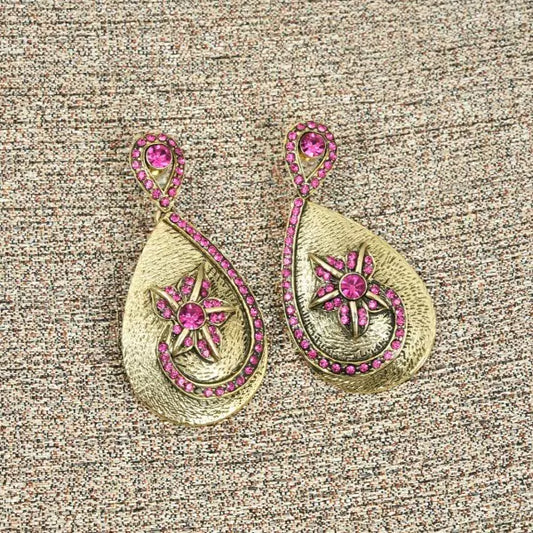 Dark Pink colored stone drop earrings