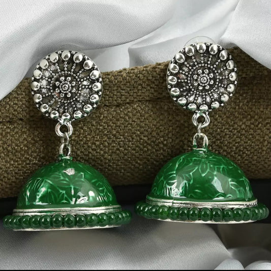 Oxidized Hand Painted Dome Shaped Earrings