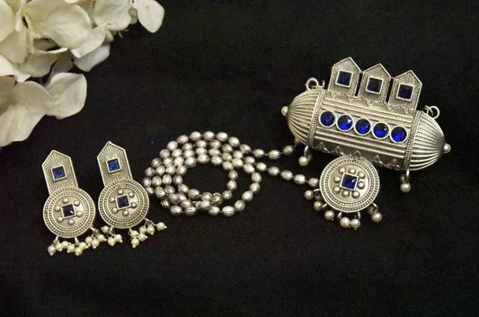 Blue Stone Dainty Necklace Earring Set
