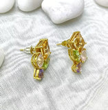 Gold Plated Prong Setting Multi-color Quartz Stud Earring