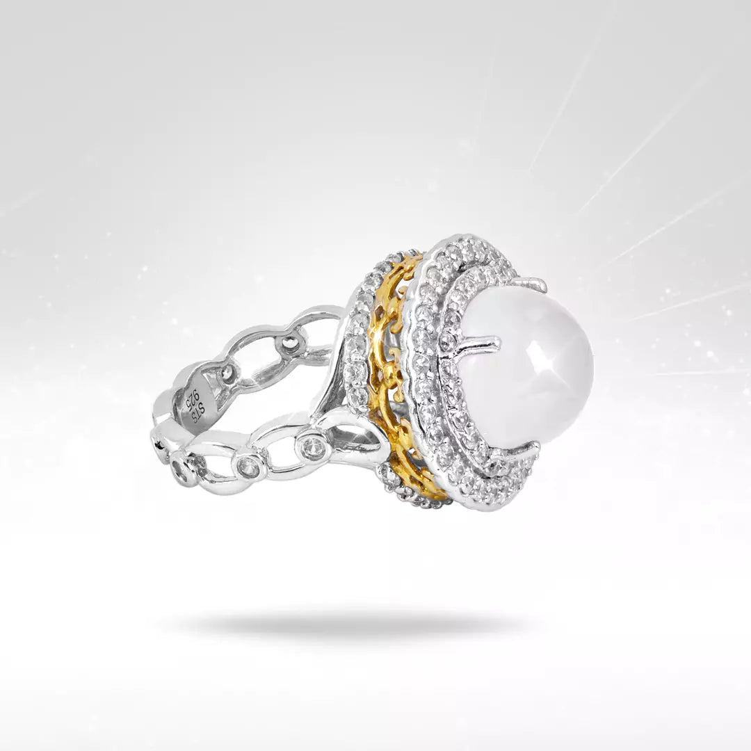 Opal Quartz Silver Halo Ring For Women