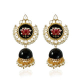 Lotus Design Round Earrings With Enamel Jhumki
