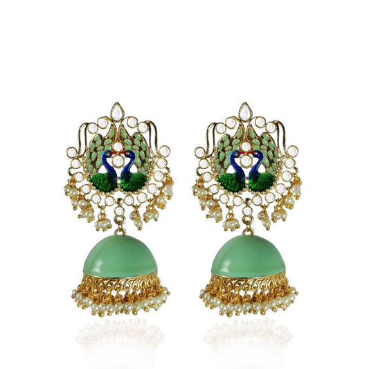 Traditional Floral Matte Green Jhumka - The Fineworld